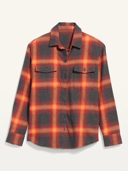 Long-Sleeve Plaid Flannel Boyfriend Tunic Shirt