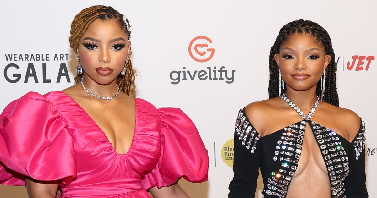 Chloe and Halle Bailey Pose Together in Plunging, High-Slit and Cutout Gowns