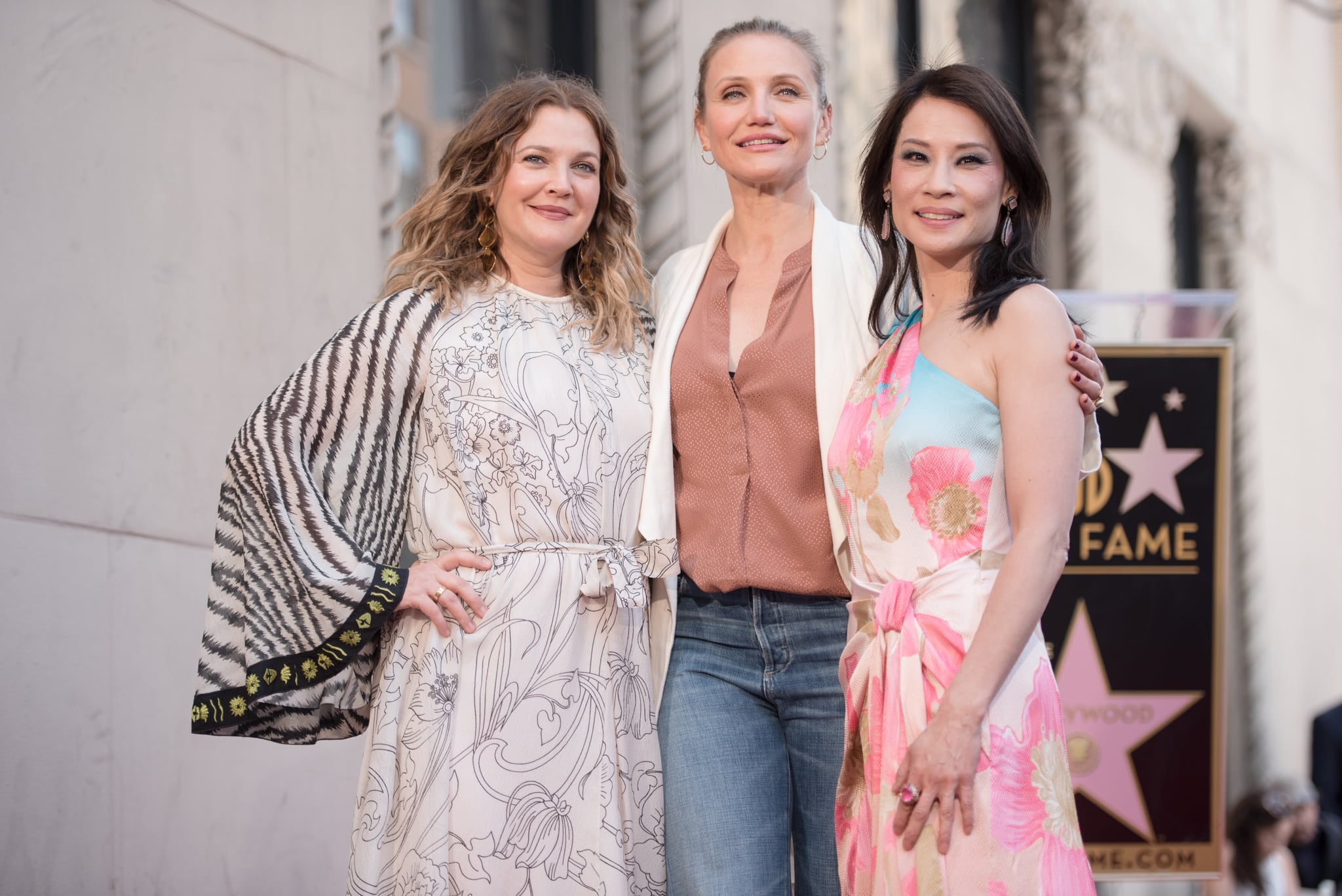HOLLYWOOD, CALIFORNIA - MAY 01: Drew Barrymore, Cameron Diaz, and Lucy Liu at Lucy Liu's Hollywood Walk of Fame star ceremony on May 01, 2019 in Hollywood, California. (Photo by Morgan Lieberman/FilmMagic)