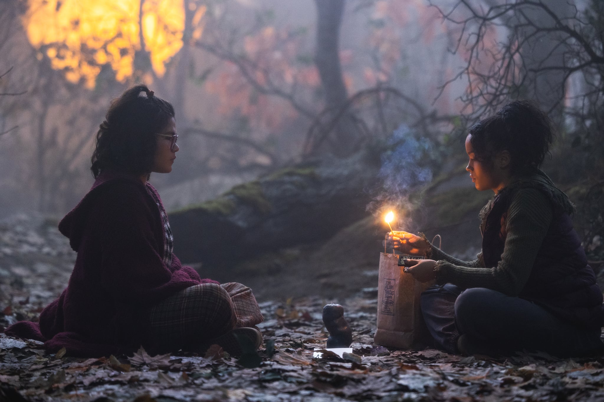 (L-R): Belissa Escobedo as Izzy and Whitney Peak as Becca in Disney's live-action HOCUS POCUS 2, exclusively on Disney+. Photo by Matt Kennedy. © 2022 Disney Enterprises, Inc. All Rights Reserved.