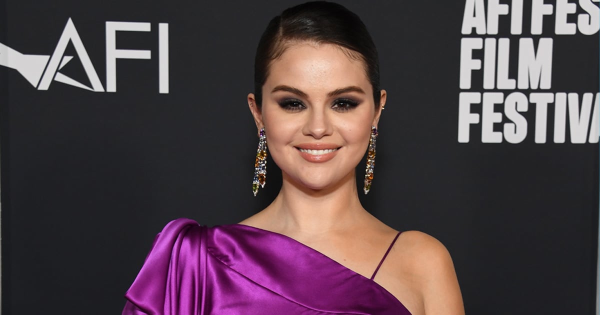 Selena Gomez Shows Off Her Massive Neck Tattoo in a Purple Silk Gown