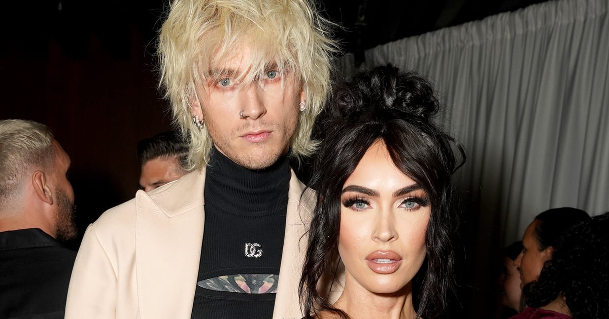 Megan Fox Wears a Plunging Corset While MGK Paints Her Nails Blue