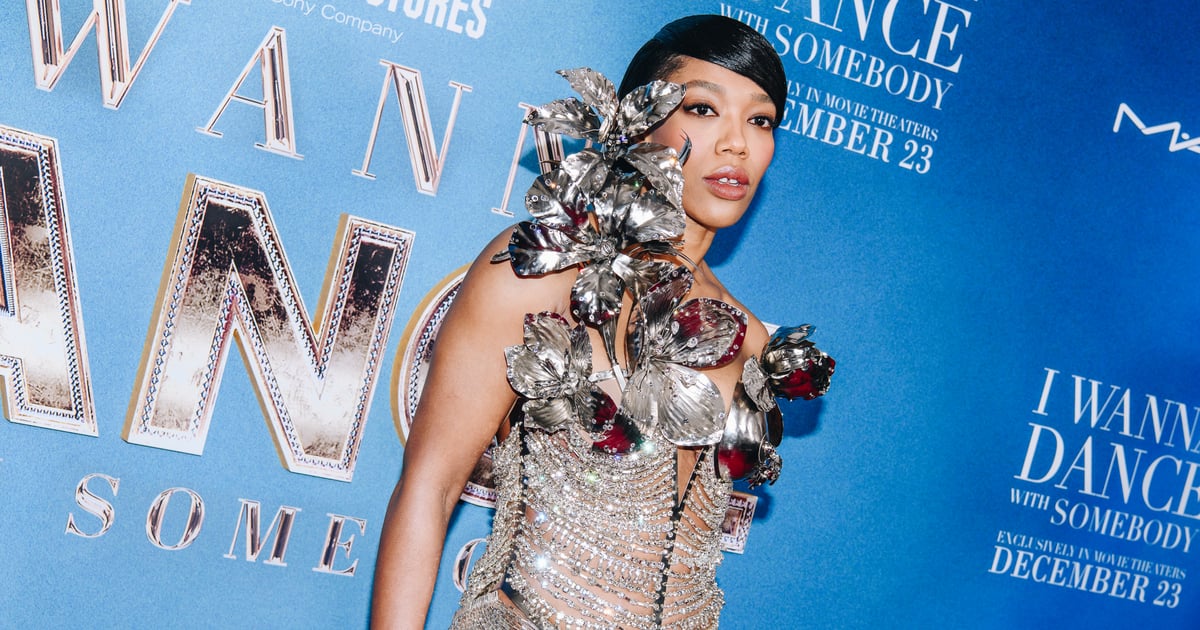 Naomi Ackie Honors Whitney Houston With “Liquid Metal” Dress at Biopic Premiere